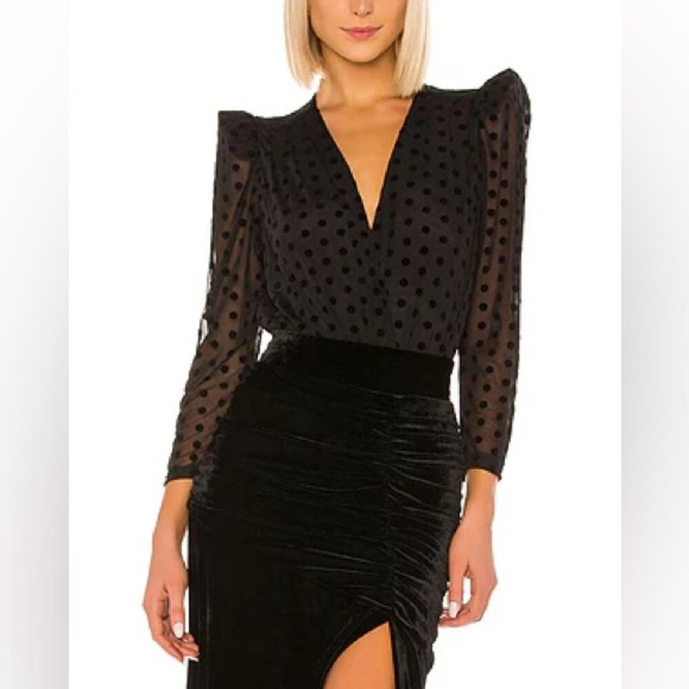 Iorane Black Tulle Swiss Polka Dot Long Sleeve Bodysuit - 36 / XS